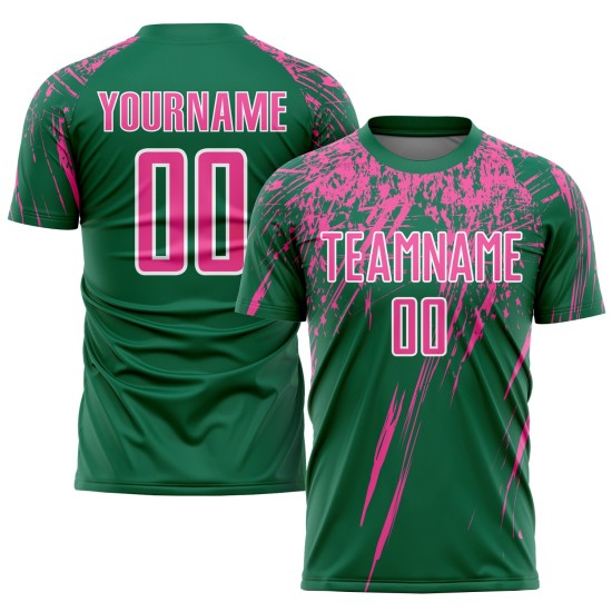 Camiseta de fútbol sublimada verde rosa y blanca personalizada Kelly Camiseta de fútbol sublimada verde rosa y blanca personalizada Kelly