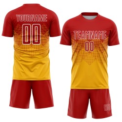 Camiseta de fútbol personalizada sublimada en dorado, rojo y blanco Camiseta de fútbol personalizada sublimada en dorado, rojo y blanco