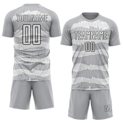 Camiseta de fútbol personalizada de sublimación, color blanco y negro, con rayas grises Camiseta de fútbol personalizada de sublimación, color blanco y negro, con rayas grises