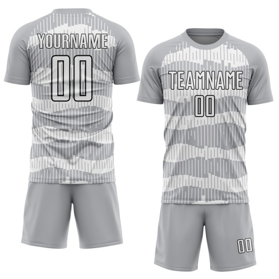Camiseta de fútbol personalizada de sublimación, color blanco y negro, con rayas grises Camiseta de fútbol personalizada de sublimación, color blanco y negro, con rayas grises