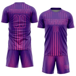 Camiseta personalizada de sublimación con líneas de uniforme de fútbol morado y rosa Camiseta personalizada de sublimación con líneas de uniforme de fútbol morado y rosa