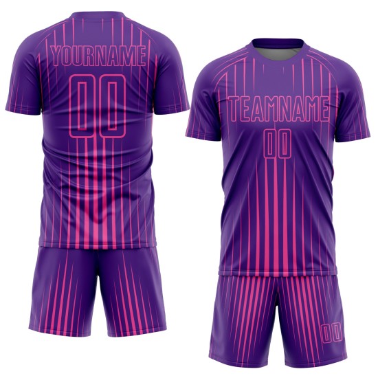 Camiseta personalizada de sublimación con líneas de uniforme de fútbol morado y rosa Camiseta personalizada de sublimación con líneas de uniforme de fútbol morado y rosa