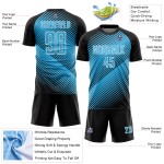 Camiseta de fútbol personalizada azul-blanca de línea de sublimación negra, uniforme Sky Camiseta de fútbol personalizada azul-blanca de línea de sublimación negra, uniforme Sky