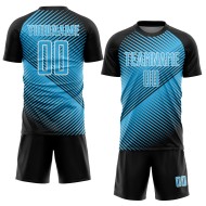 Camiseta de fútbol personalizada azul-blanca de línea de sublimación negra, uniforme Sky Camiseta de fútbol personalizada azul-blanca de línea de sublimación negra, uniforme Sky