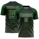 Camiseta de fútbol personalizada con degradado verde, color crema y negro, con diseño geométrico y sublimación de líneas Camiseta de fútbol personalizada con degradado verde, color crema y negro, con diseño geométrico y sublimación de líneas