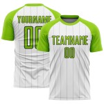 Camiseta de fútbol de sublimación de rayas verde-negra, personalizada, blanca y neón Camiseta de fútbol de sublimación de rayas verde-negra, personalizada, blanca y neón