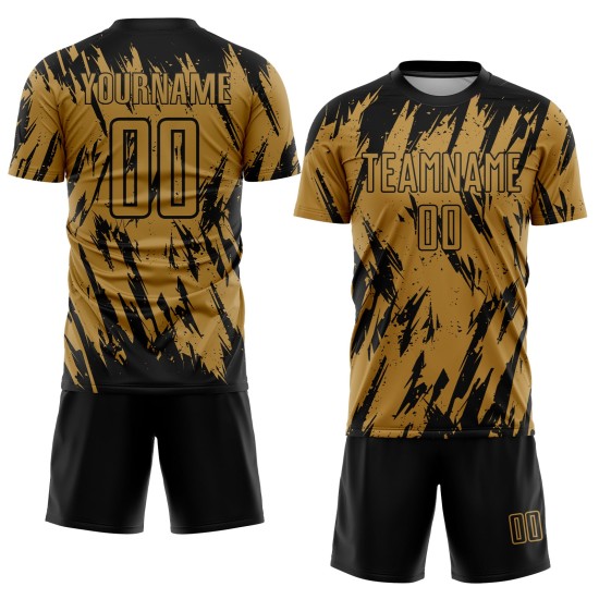 Camiseta de fútbol antigua personalizada con sublimación dorada, color negro Camiseta de fútbol antigua personalizada con sublimación dorada, color negro