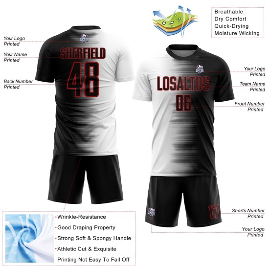 Camiseta de fútbol negra con degradado de sublimación blanco y rojo, uniforme personalizado Camiseta de fútbol negra con degradado de sublimación blanco y rojo, uniforme personalizado