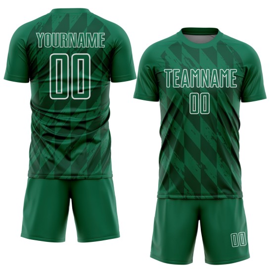 Camiseta de fútbol personalizada con diseño geométrico verde Kelly y formas blancas para sublimación Camiseta de fútbol personalizada con diseño geométrico verde Kelly y formas blancas para sublimación