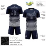 Uniforme de fútbol personalizado de moda con raya diplomática azul marino, camiseta de sublimación gris Uniforme de fútbol personalizado de moda con raya diplomática azul marino, camiseta de sublimación gris