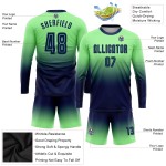 Camiseta de fútbol verde de moda personalizada con sublimación, manga larga, color azul marino degradado Camiseta de fútbol verde de moda personalizada con sublimación, manga larga, color azul marino degradado
