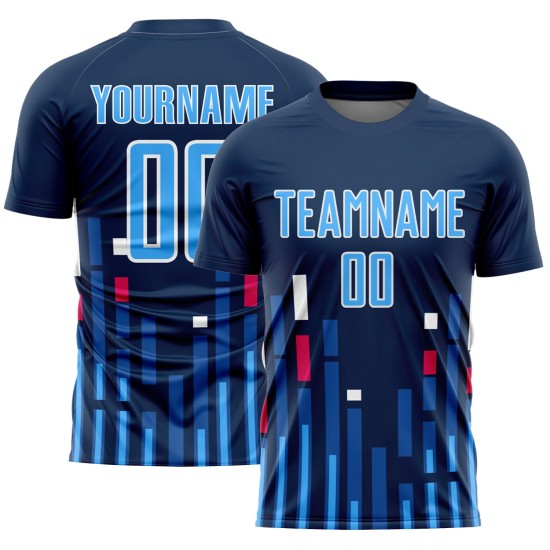 Camiseta personalizada de EE. UU., uniforme azul marino y blanco, líneas de sublimación azul cielo, fútbol Camiseta personalizada de EE. UU., uniforme azul marino y blanco, líneas de sublimación azul cielo, fútbol
