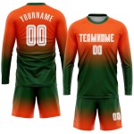 Camiseta de fútbol naranja con mangas personalizadas, uniforme de sublimación, decoloración, moda, larga, blanco y verde Camiseta de fútbol naranja con mangas personalizadas, uniforme de sublimación, decoloración, moda, larga, blanco y verde