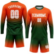 Camiseta de fútbol naranja con mangas personalizadas, uniforme de sublimación, decoloración, moda, larga, blanco y verde Camiseta de fútbol naranja con mangas personalizadas, uniforme de sublimación, decoloración, moda, larga, blanco y verde