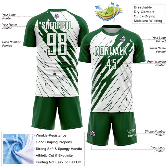 Uniforme de fútbol Kelly White personalizado, camiseta de sublimación verde Uniforme de fútbol Kelly White personalizado, camiseta de sublimación verde