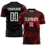 Uniforme de fútbol personalizado sublimado blanco y rojo, camiseta negra Uniforme de fútbol personalizado sublimado blanco y rojo, camiseta negra