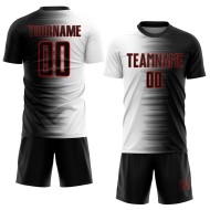 Camiseta de fútbol negra con degradado de sublimación blanco y rojo, uniforme personalizado Camiseta de fútbol negra con degradado de sublimación blanco y rojo, uniforme personalizado