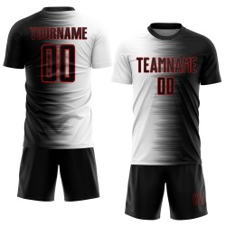 Camiseta de fútbol negra con degradado de sublimación blanco y rojo, uniforme personalizado Camiseta de fútbol negra con degradado de sublimación blanco y rojo, uniforme personalizado