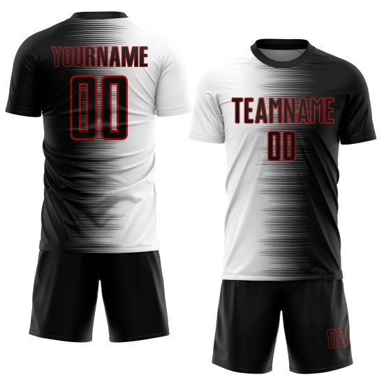 Camiseta de fútbol negra con degradado de sublimación blanco y rojo, uniforme personalizado Camiseta de fútbol negra con degradado de sublimación blanco y rojo, uniforme personalizado