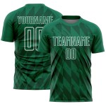 Camiseta de fútbol personalizada con diseño geométrico verde Kelly y formas blancas para sublimación Camiseta de fútbol personalizada con diseño geométrico verde Kelly y formas blancas para sublimación