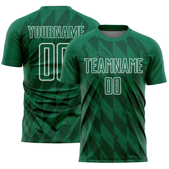 Camiseta de fútbol personalizada con diseño geométrico verde Kelly y formas blancas para sublimación Camiseta de fútbol personalizada con diseño geométrico verde Kelly y formas blancas para sublimación