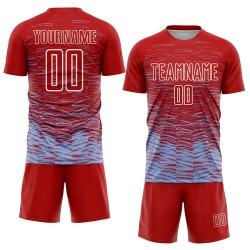 Camiseta de fútbol personalizada por sublimación, uniforme de línea ligera azul y blanca, color rojo Camiseta de fútbol personalizada por sublimación, uniforme de línea ligera azul y blanca, color rojo