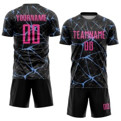 Camiseta de uniforme de fútbol negra sublimada rosa-azul claro personalizada