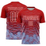 Camiseta de fútbol personalizada por sublimación, uniforme de línea ligera azul y blanca, color rojo Camiseta de fútbol personalizada por sublimación, uniforme de línea ligera azul y blanca, color rojo