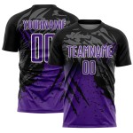 Camiseta personalizada de fútbol con degradado morado y blanco para sublimación, color negro y rayado Camiseta personalizada de fútbol con degradado morado y blanco para sublimación, color negro y rayado