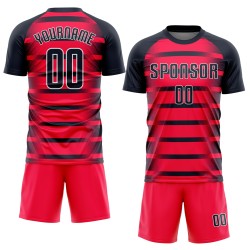 Camiseta de fútbol personalizada por sublimación, color rojo, azul marino y blanco Camiseta de fútbol personalizada por sublimación, color rojo, azul marino y blanco