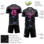 Camiseta de uniforme de fútbol negra sublimada rosa-azul claro personalizada Camiseta de uniforme de fútbol negra sublimada rosa-azul claro personalizada