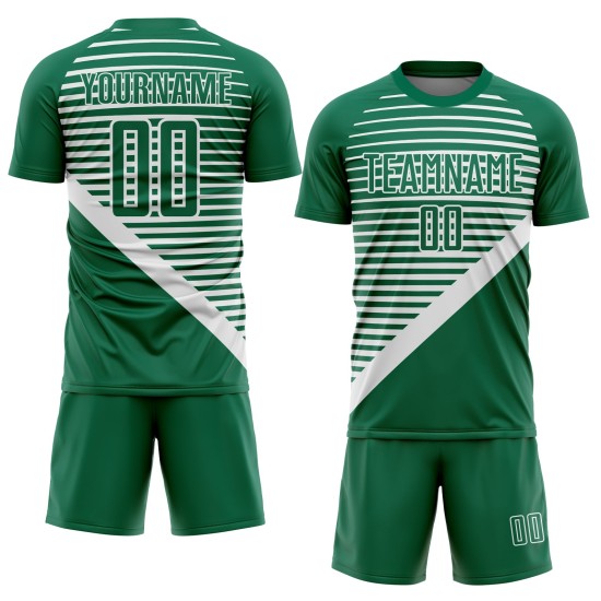 Camiseta de sublimación blanca a rayas personalizada Kelly Uniforme de fútbol verde Camiseta de sublimación blanca a rayas personalizada Kelly Uniforme de fútbol verde