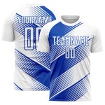 Camiseta de fútbol personalizada Blue Line Thunder Sublimación Uniforme Blanco Camiseta de fútbol personalizada Blue Line Thunder Sublimación Uniforme Blanco