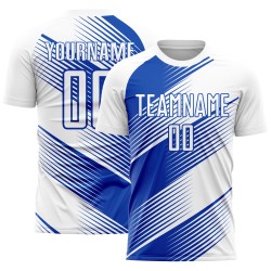 Camiseta de fútbol personalizada Blue Line Thunder Sublimación Uniforme Blanco