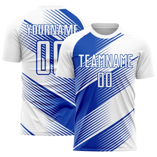 Camiseta de fútbol personalizada Blue Line Thunder Sublimación Uniforme Blanco Camiseta de fútbol personalizada Blue Line Thunder Sublimación Uniforme Blanco