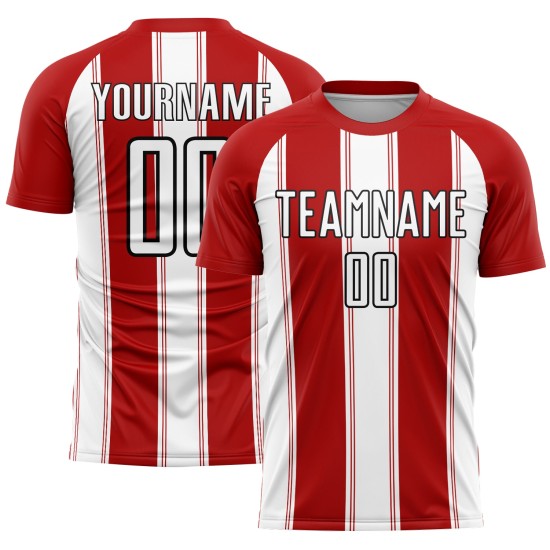Camiseta de fútbol personalizada de línea roja, blanco y negro, sublimación Camiseta de fútbol personalizada de línea roja, blanco y negro, sublimación