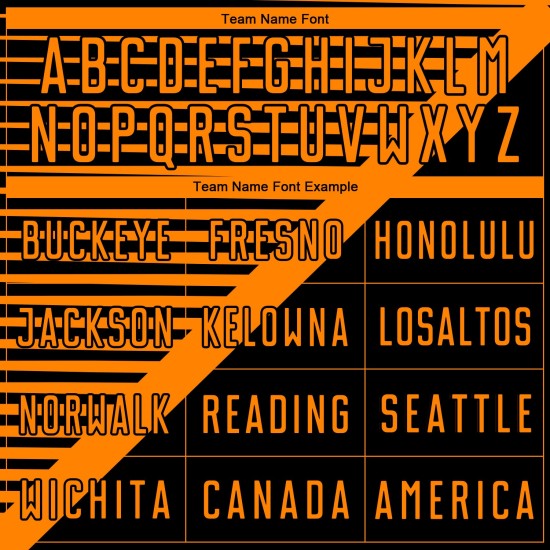 Camiseta de fútbol personalizada con rayas naranjas y sublimación negra Camiseta de fútbol personalizada con rayas naranjas y sublimación negra