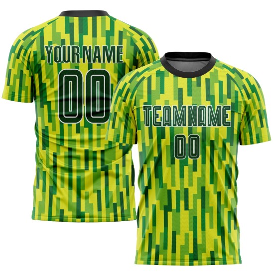 Camiseta de fútbol personalizada verde neón, sublimación verde-dorada Camiseta de fútbol personalizada verde neón, sublimación verde-dorada