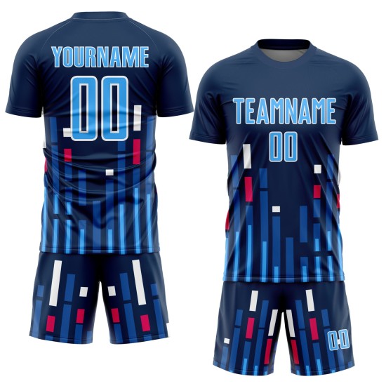 Camiseta personalizada de EE. UU., uniforme azul marino y blanco, líneas de sublimación azul cielo, fútbol Camiseta personalizada de EE. UU., uniforme azul marino y blanco, líneas de sublimación azul cielo, fútbol