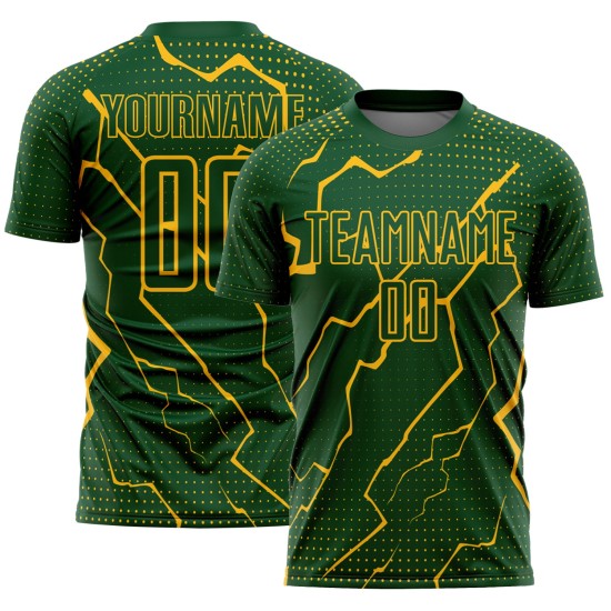 Camiseta de sublimación verde personalizada del uniforme dorado de Lightning Soccer Camiseta de sublimación verde personalizada del uniforme dorado de Lightning Soccer