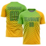 Camiseta de fútbol personalizada de sublimación en verde azulado y dorado neón Camiseta de fútbol personalizada de sublimación en verde azulado y dorado neón