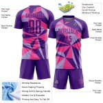 Uniforme de fútbol rosa con patrón personalizado, camiseta geométrica de sublimación morada Uniforme de fútbol rosa con patrón personalizado, camiseta geométrica de sublimación morada