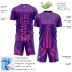 Camiseta personalizada de sublimación con líneas de uniforme de fútbol morado y rosa Camiseta personalizada de sublimación con líneas de uniforme de fútbol morado y rosa