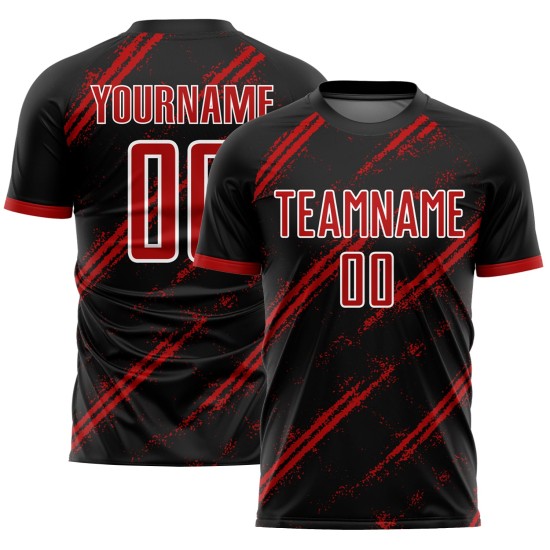 Uniforme de fútbol sublimado personalizado, camiseta negra, roja y blanca Uniforme de fútbol sublimado personalizado, camiseta negra, roja y blanca