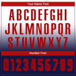 Camiseta de fútbol personalizada blanca con sublimación desvanecida, manga larga, color rojo y azul marino Camiseta de fútbol personalizada blanca con sublimación desvanecida, manga larga, color rojo y azul marino