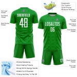 Camiseta de fútbol blanca con diseño geométrico de sublimación de césped y formas verdes personalizadas Camiseta de fútbol blanca con diseño geométrico de sublimación de césped y formas verdes personalizadas