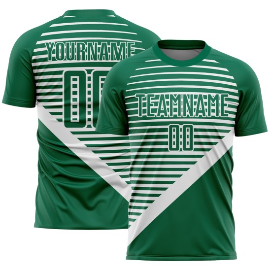 Camiseta de sublimación blanca a rayas personalizada Kelly Uniforme de fútbol verde Camiseta de sublimación blanca a rayas personalizada Kelly Uniforme de fútbol verde