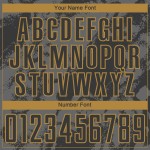 Uniforme de fútbol personalizado dorado con sublimación, arte abstracto, gris-negro antiguo grunge Uniforme de fútbol personalizado dorado con sublimación, arte abstracto, gris-negro antiguo grunge