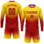 Camiseta larga roja desteñida personalizada, dorada, de sublimación, manga de uniforme de fútbol Camiseta larga roja desteñida personalizada, dorada, de sublimación, manga de uniforme de fútbol