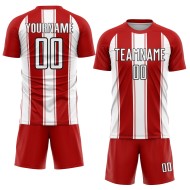Camiseta de fútbol personalizada de línea roja, blanco y negro, sublimación Camiseta de fútbol personalizada de línea roja, blanco y negro, sublimación